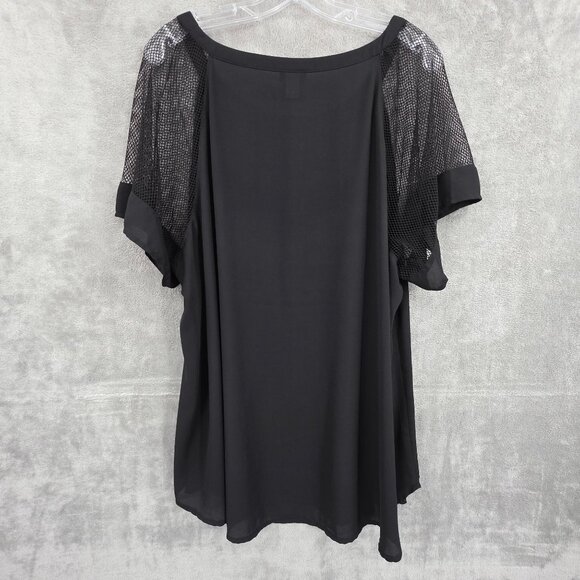 Torrid Fishnet Mesh Raglan Sleeve Blouse 3 Black Semi Sheer Goth Witchcore Biker - Picture 8 of 10